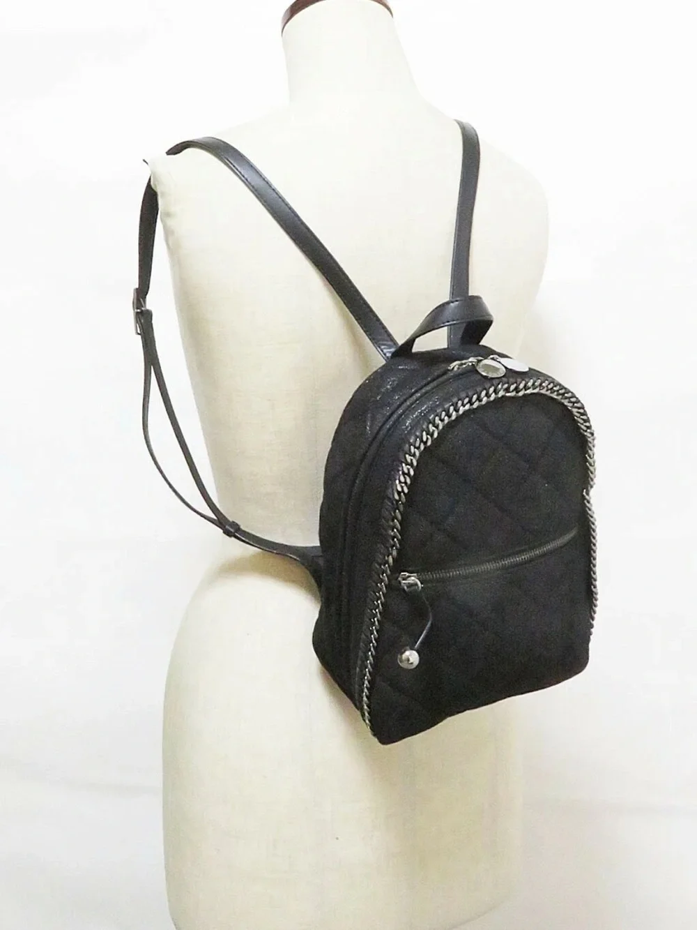 Stella McCartney Black Quilted Mini Backpack with Chain Trim